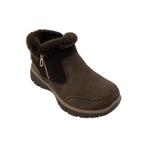 Skechers Easy Going Sweater Knit Ankle Boots Chocolate - Wide